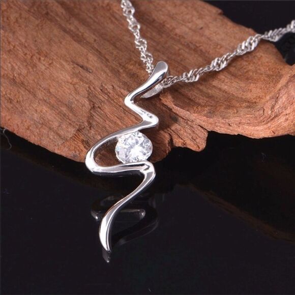 Silver Plated Clear CZ Necklace - Picture 7 of 7